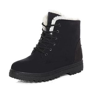 lot 9594 image: SHIBEVER Winter Boots for Women Platform Warm Fur Snow Ankle Boot Lace Up Flat Booties Cute Shoes Black 9