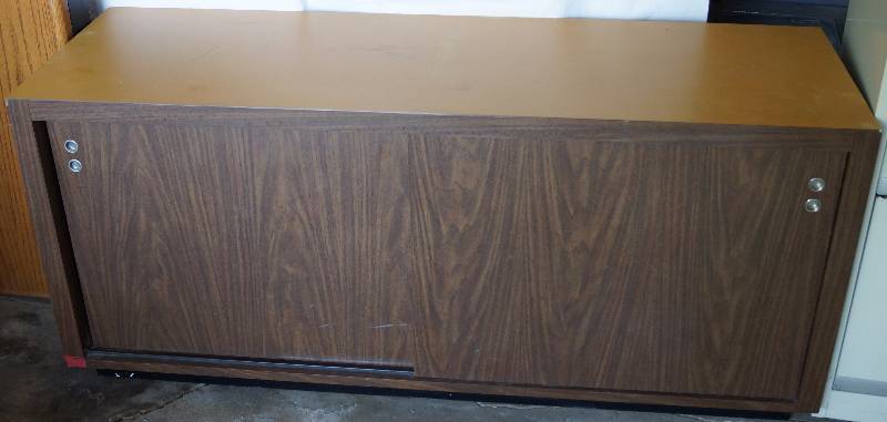 lot 2394 image: Office Credenza - Heavy Duty with formica and sliding doors