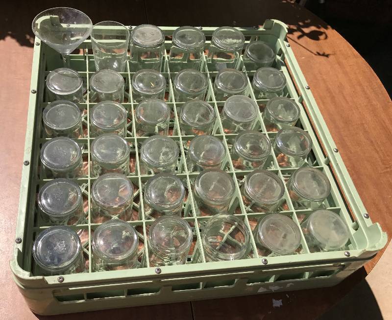 lot 2324 image: Huge Mixed Lot of Stem Ware - Pop & Juice Glasses - with Restaurant Bus Tray