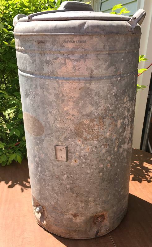 lot 2327 image: Tall Vintage GOTT Metal Galvanized Water Dispenser Cooler made in Winfield Kansas - VERY COLLECTIBLE