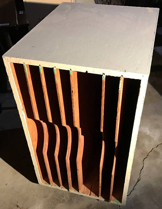 lot 2036 image: Wooden Vertical File Storage Cabinet On Wheels - Great for Office or Art Supplies
