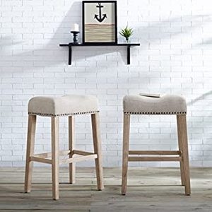 lot 60005 image: Roundhill Furniture CoCo 29 in. Backless Saddle Seat Bar Stool - Set of 2