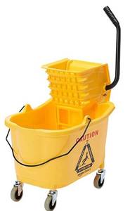 lot 60022 image: Amazon Basics Side Press Wringer Combo Commercial Mop Bucket on Wheels, 26 Quart, Yellow