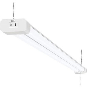 lot 60047 image: FOUR PACK 5000K LED Shop Light Linkable, 4FT Daylight 42W LED Ceiling Lights for Garages, Workshops, Basements, Hanging or FlushMount, Included Power Cord and Pull Chain, 4200lm