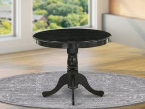 lot 60072 image: TABLE BASE ONLY - East West Furniture ANT-ABK-TP Antique Dining Table Made of Rubber Wood 36-Inch Round Wire Brushed Black Finish - BASE ONLY
