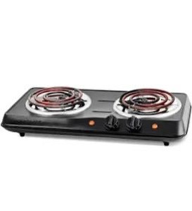 lot 60075 image: Ovente Electric Double Coil Burner 6 & 5.75 Inch Hot Plate Cooktop with Temperature Control and Easy to Clean Stainless Steel Base, 1700W Portable Countertop Stove for Home or Dorm, Black BGC102B