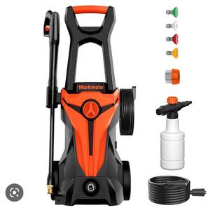lot 60098 image: Workmoto 3800 PSI 2.4 GPM Electric Pressure Washer, High Power Washer w 4 Quick Connect Nozzles & Foam Cannon - Stock photo approximate retail$225