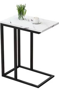 lot 60144 image: WUGO Sofa Side End Table,C Shaped Small Table,Couch Snack Coffee Table for Small Space, Living Room, Bedroom,Metal Frame Nightstand (White)