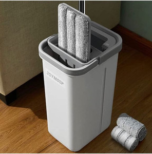 lot 60164 image: JOYMOOP Mop and Bucket with Wringer Set, Hands Free Flat Floor Mop and Bucket, with 3 Washable Microfiber Pads, Wet and Dry Use, Floor Cleaning System