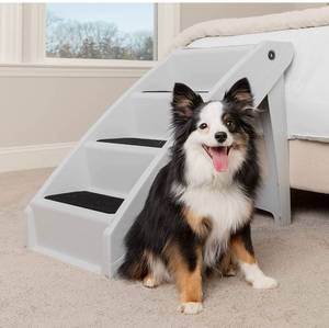 lot 60160 image: PetSafe CozyUp Folding Dog Stairs for High Beds - Pet Stairs for IndoorOutdoor Use at Home or Travel - Pet Steps with Siderails, Non-Slip Pads - Durable, Supports up to 200 lbs - Extra Large, Grey