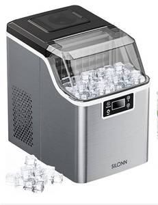 lot 60169 image: Silonn Countertop Ice Maker, 45lbs Per Day, 24Pcs Ice Cubes in 13 Min, 2 Ways to Add Water, Auto Self-Cleaning, Stainless Steel Ice Machine for Home Office Bar Party