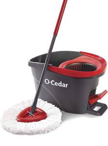 lot 60188 image: O-Cedar EasyWring Microfiber Spin Mop, Bucket Floor Cleaning System, Red, Gray