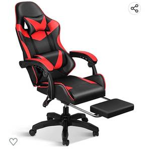 lot 60208 image: Gaming Chair, Backrest and Seat Height Adjustable Swivel Recliner Racing Office Computer Ergonomic Video Game Chair with Footrest and Lumbar Support, RedBlack retail$200