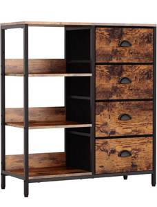 lot 60202 image: Furologee Fabric Dresser with 4 Drawers and Side Shelf,Industrial Lightweight Storage Unit Organizer for Entryway, Bedroom, Nightstand, Office, Kitchen (Rustic Brown)