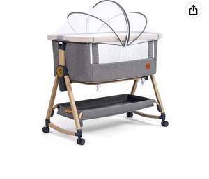 lot 60262 image: Maydolly Baby Bedside Sleeper, Portable Baby Crib Baby Bed with Breathable Net and Sheet, Adjustable Bassinet for Infants (Grey)