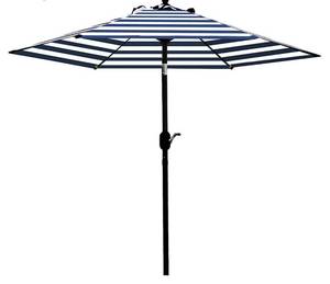 lot 60264 image: Patio Umbrella Outdoor Table Market Umbrella with Push Button TiltCrank, 6 Ribs (Blue and White)