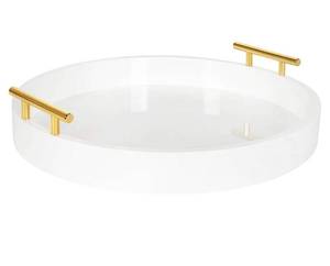lot 60267 image: Kate And Laurel Lipton Modern Round Tray, 15.5 Diameter, White and Gold, Decorative Accent Tray for Storage and Display
