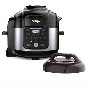 lot 60625 image: Ninja FD302 Foodi 11-in-1 Pro 6.5 qt. Pressure Cooker & Air Fryer that Steams, Slow Cooks, Sears, Saut�s, Dehydrates & More, with 4.6 qt. Crisper Plate, Nesting Broil Rack & Recipe Book, SilverBlack