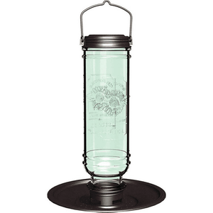 lot 60233 image: More Birds Songbird Feeder Vintage Glass Bottle Style 1.5 Bird Seed Capacity