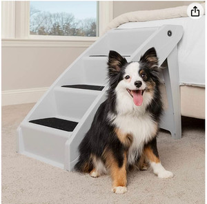 lot 60268 image: PetSafe CozyUp Folding Dog Stairs for High Beds - Pet Stairs for IndoorOutdoor Use at Home or Travel - Pet Steps with Siderails, Non-Slip Pads - Durable, Supports up to 200 lbs - Extra Large, Grey