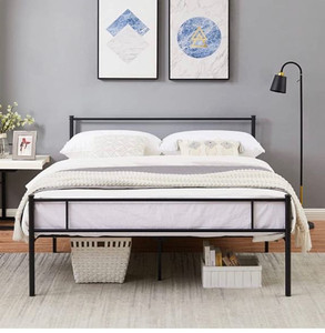 lot 60269 image: VECELO Queen Size Metal Bed Frame with Headboard and Footboard, 12 Under-Bed Storage & Strong Slats Support, No Box Spring Needed