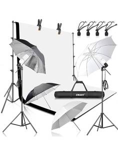 lot 60281 image: EMART 8.5x10ft Photography Backdrop Kit with 400W 5500K Daylight Umbrella Continuous Lighting Set, Black & White Backgrounds for Photo Studio Product, Photoshoot, Portrait Shoot