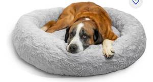 lot 60322 image: Best Friends by Sheri Calming Lux Fur Donut Cuddler Bolster Cat & Dog Bed retail$100