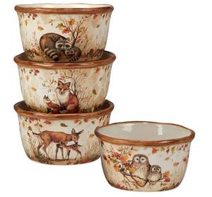 lot 60331 image: Certified International Pine Forest 22 oz. Ice CreamDessert Bowls, Set of 4, MULTI COLOR retail$80