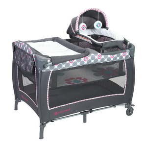 lot 60335 image: Baby Trend Lil Snooze Deluxe II Nursery Center Playard Travel Bag - Daisy Dots Pink