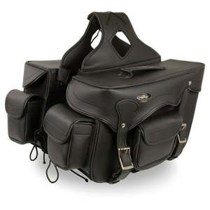 lot 60364 image: Milwaukee Medium Zip Off Double Front Pocket PVC Throw Over Saddle Bag wReflective Piping