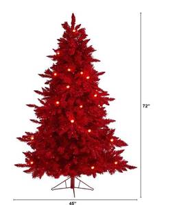 lot 60373 image: Nearly Natural 6ft. Red Flocked Fraser Fir Artificial Christmas Tree