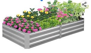 lot 60395 image: BUTUNITA Galvanized Raised Garden Bed Outdoor Metal for Gardening Vegetables Flower Garden Planter Box Large Raised Bed,8x4x1ft Galvanized Silver