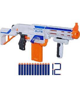 lot 60433 image: Nerf N-Strike Elite Retaliator Dart Blaster, Stock, Grip, Barrel, 12-Dart Clip, 12 Elite Darts, Kids Outdoor Toys for 8 Year Old Boys & Girls and Up