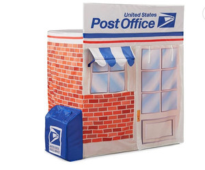 lot 60473 image: Kid Trax Pop Up Kids Magical Play Tent, Large Front and Rear Openings, Carrying Case Included, Easy Storage, USPS Post Office, White
