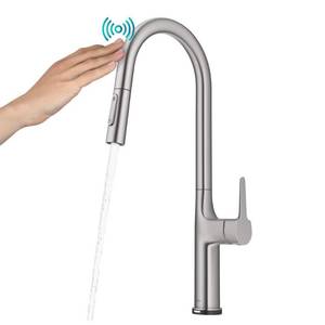lot 60475 image: Kraus OlettoTall Modern Single-HandleTouch Kitchen Sink Faucet with Pull Down Sprayer in Spot Free Stainless Steel