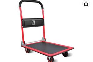lot 60477 image: Push Cart Dolly by Wellmax, Moving Platform Hand Truck, Foldable for Easy Storage and 360 Degree Swivel Wheels with 660lb Weight Capacity, Red Color