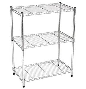 lot 60409 image: Amazon Basics 3-Shelf Adjustable, Heavy Duty Storage Shelving Unit (250 lbs loading capacity per shelf), Steel Organizer Wire Rack, Chrome (23.3L x 13.4W x 30H)