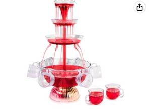 lot 62238 image: Nostalgia 3-Tier Party Fountain, Holds 1.5 Gallons, LED Lighted Base, Includes 8 Reusable Cups, 1.5 Gallon, Clear