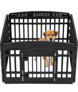 lot 60447 image: IRIS USA 24 Exercise 4-Panel Pet Playpen with Door, Dog Playpen, Puppy Playpen, for Puppies and Small Dogs, Keep Pets Secure, Easy Assemble, Fold It Down, Easy Storing, Customizable, black