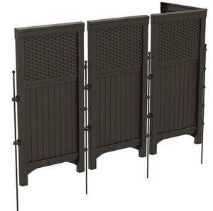 lot 60344 image: Suncast 4 Freestanding Wicker Resin Reversible Panel Outdoor Screen Enclosure, Brown