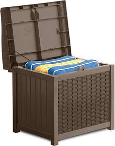 lot 60110 image: Suncast Outdoor 22 Gallon Resin and Wicker Deck Box Java Brown