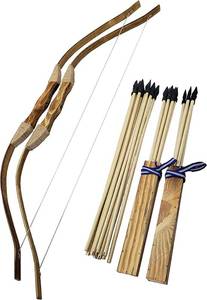 lot 60126 image: Island Genius Classic Wooden Bow and Arrow Archery Set Outdoor Games Toys and Gifts for Kids Boys and Girls - 2 Bows, 2 quivers and 20 Arrows