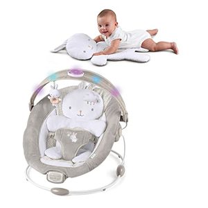 lot 43020 image: Ingenuity InLighten Baby Bouncer Infant Seat, Light Up-Toy Bar, Music, Sounds & Vibrations, 0-6 Months Up to 20 lbs - Twinkle Tails (Gray)-Retail-$79.99