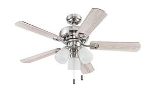 lot 43038 image: Portage Bay 51443 Ceiling 44 Miller Park White Indoor Fan Frosted 3 Light LED Multi Arm E26A15 Bulb and Pull Chains, Traditional Style, 5 Reversible Gray OakWalnut Blades, 514, Brushed Nickel-Retail-$55.61