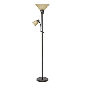 lot 43043 image: Catalina 18223-002 Transitional Metal Uplight Floor Lamp with Reading Light and Glass Shades, 71, Bronze-Retail-$79.99