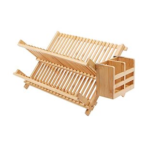 lot 43069 image: Amazon Basics Folding 2-Tier Bamboo Dish Drying Rack with Utensil Holder - Collapsible, Natural