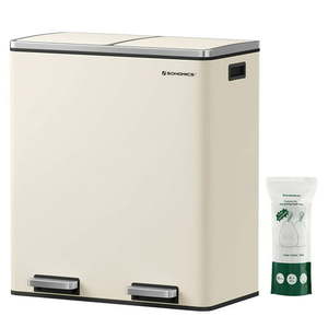 lot 43072 image: SONGMICS Trash Can 2 x 8-Gallon Garbage Can for Kitchen with 15 Trash Bags 2 Compartments Almond Color-Retail-$170.86