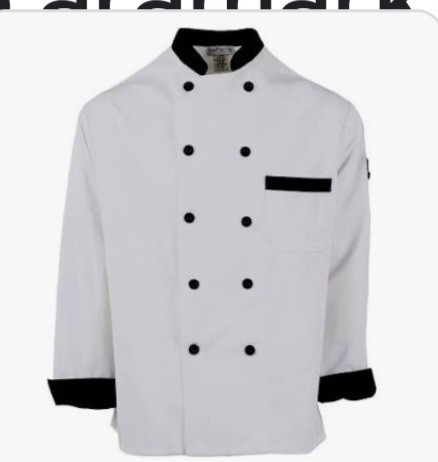 lot 122250 image: Aramark Long-Sleeve Black Trim Chef Coat Size Medium