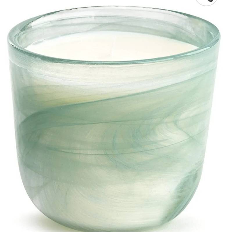 lot 400011 image: Restore Silver Sage Leaf Scented Amber Citrus 7 Ounce Glass Soy Giving Candle Retail $25.99