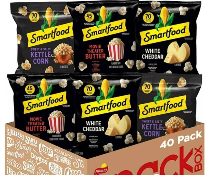 lot 400144 image: Smartfood White Cheddar, Kettle Corn & Movie Theater Butter Popcorn, 40 Ct Variety Pack (0.5 Oz. Bags)